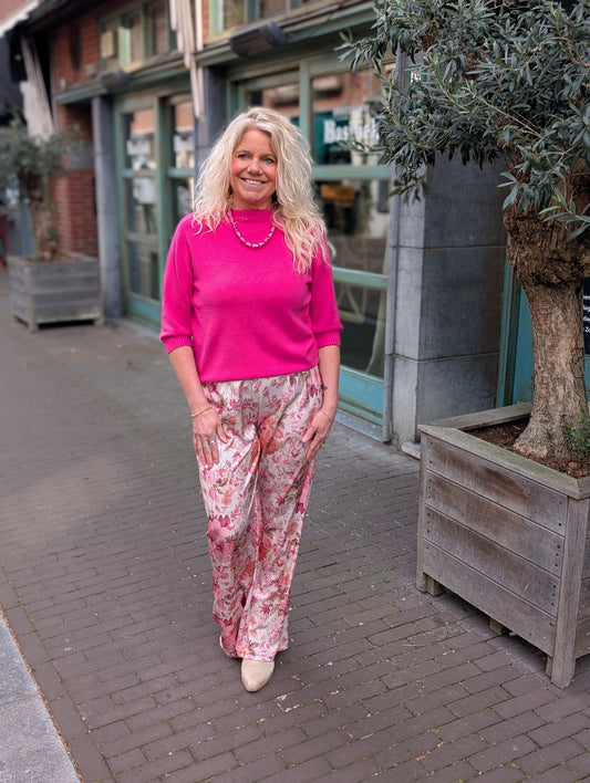 Print flower wide leg - Roze/ beige/ groen/ bruin