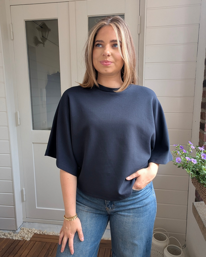 Luna Wide Sleeve Top - Navy