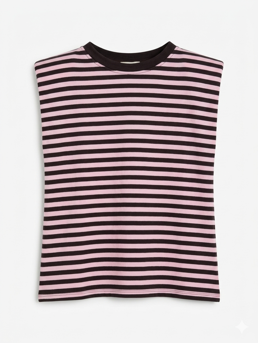 Gestreepte padded top - Roze/Bruin