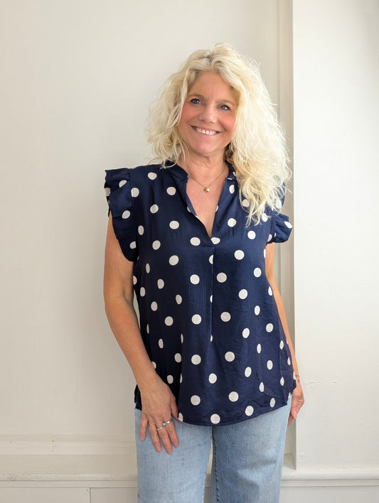 Baly dot top - Donkerblauw/Ecru