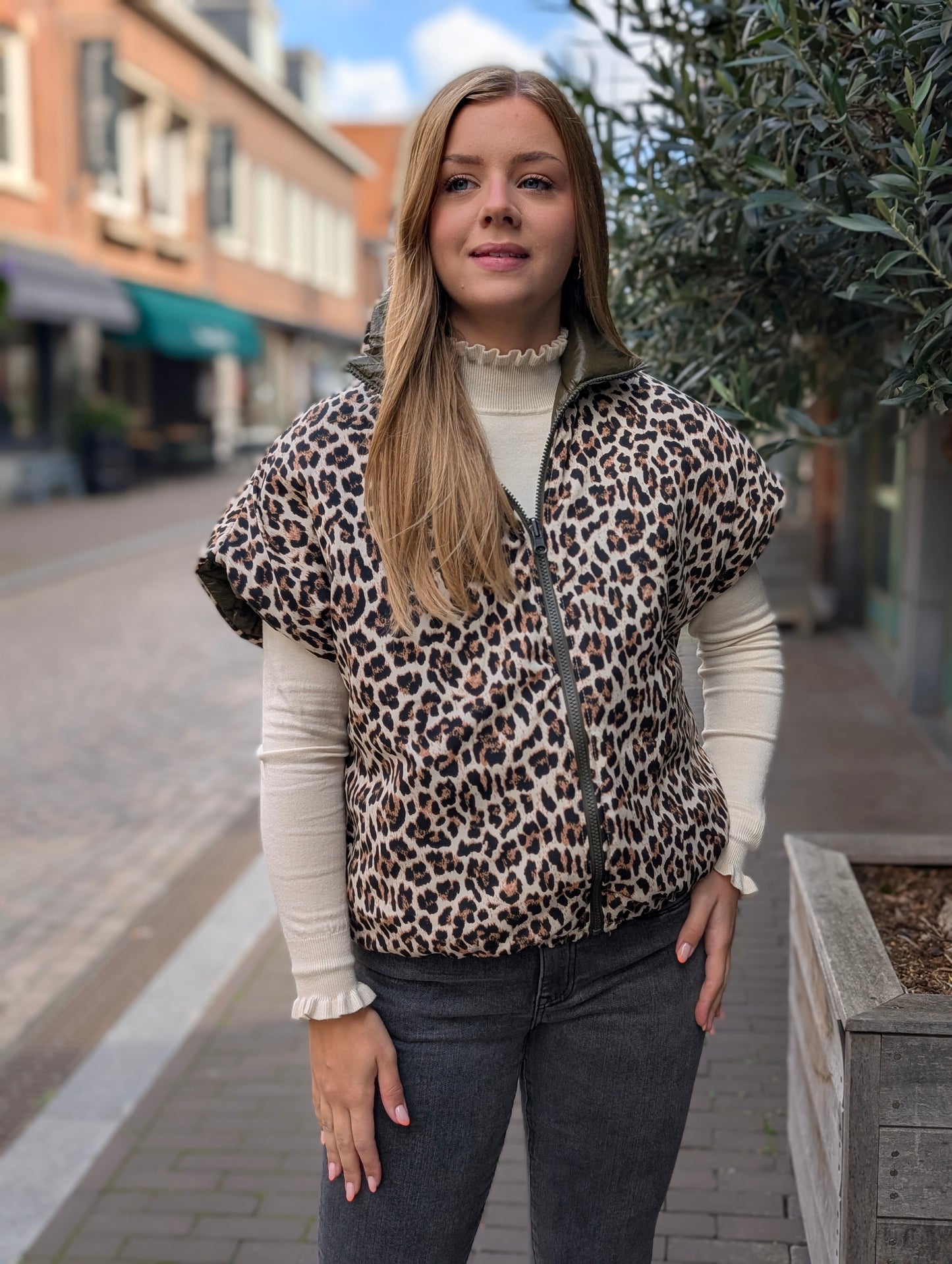 Bodywarmer Emma met panter voering - Groen