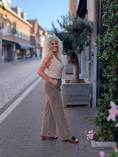 Jewelly stoere vintage bruine wide leg
