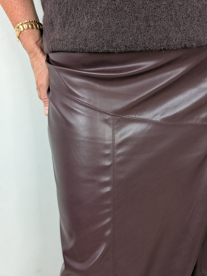 Faux leer mid rok - Bordeauxrood