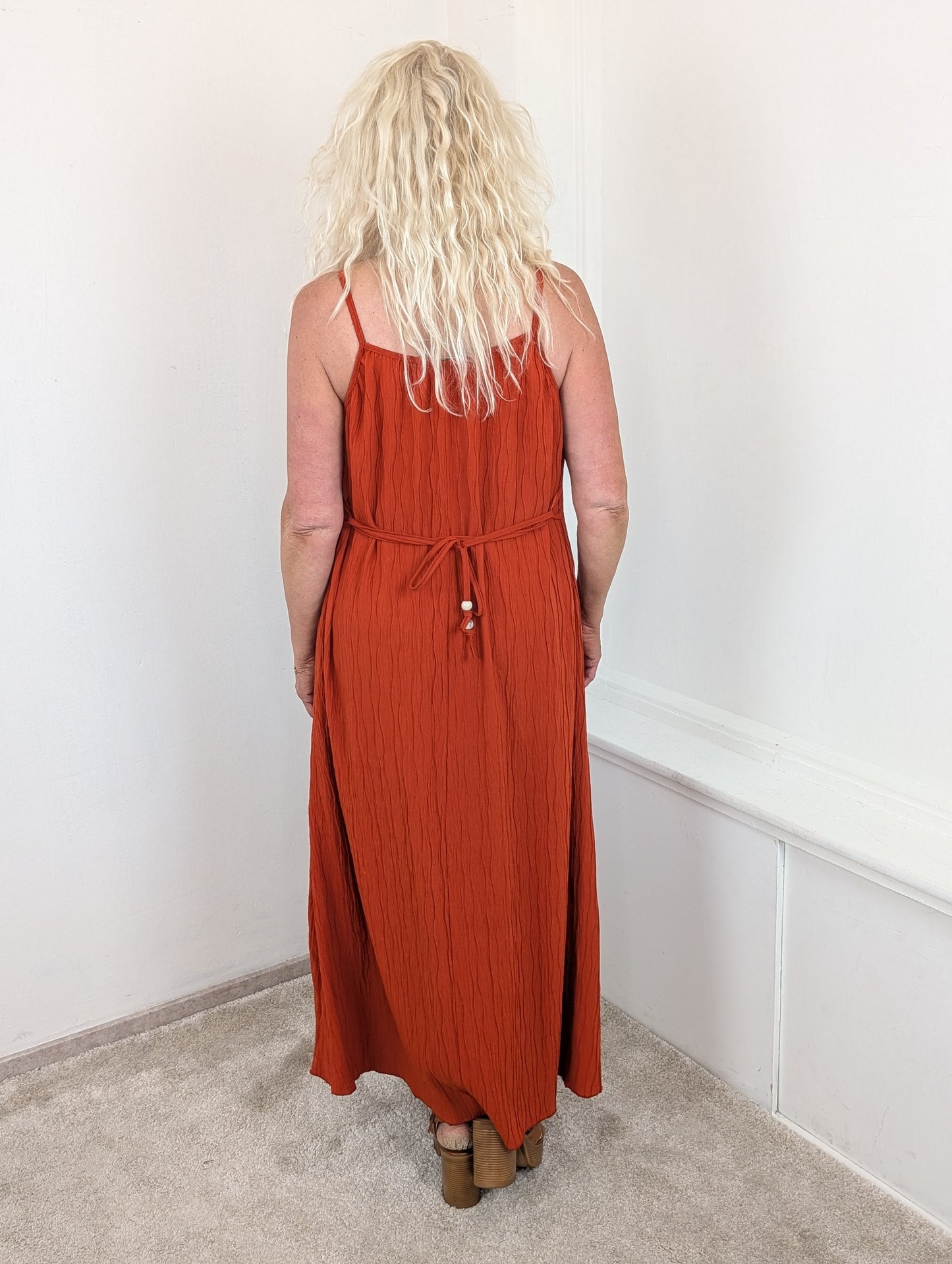 Golden hour crincle maxi dress - Brique