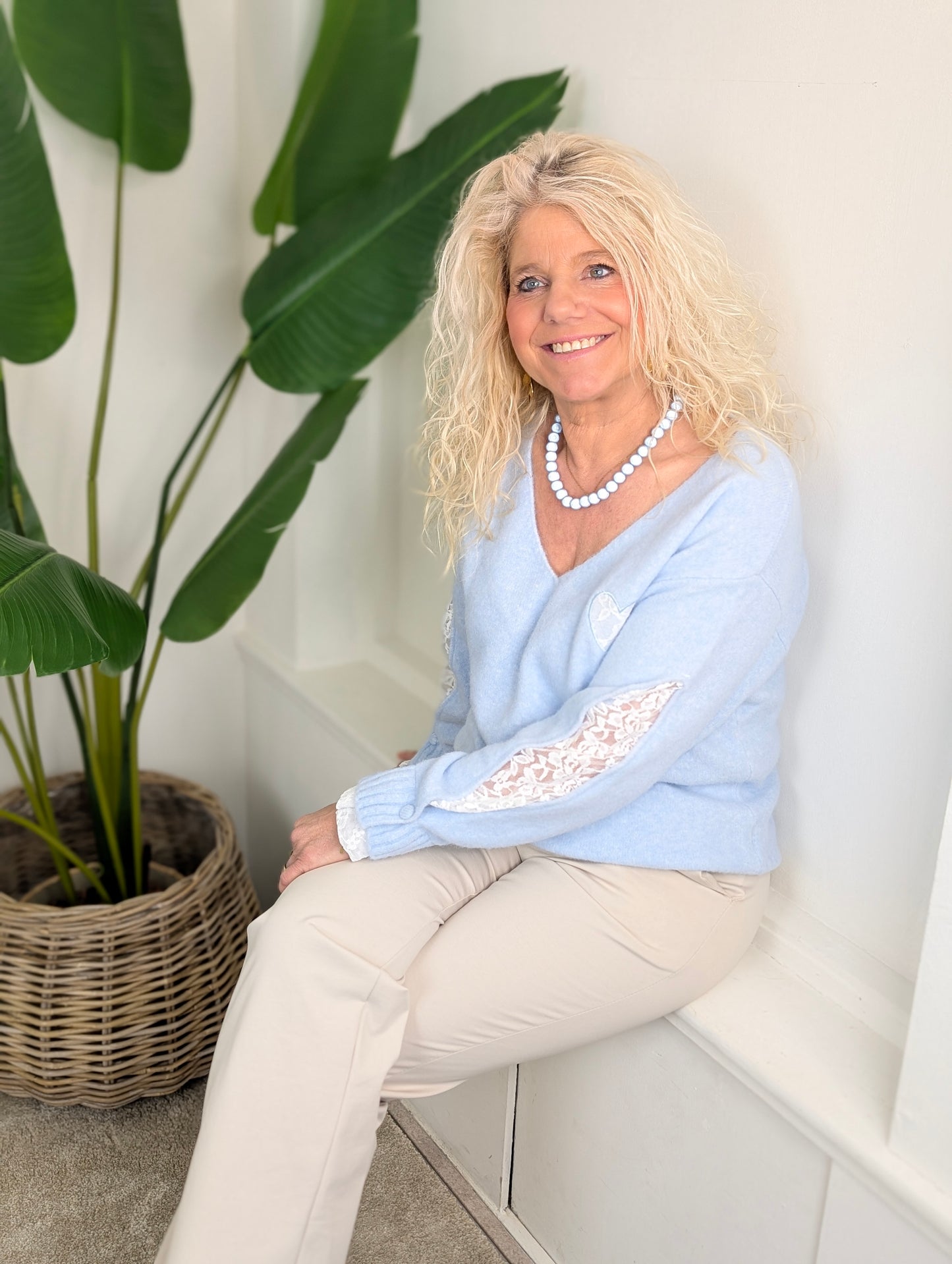 Lens trui met kant - Licht blauw