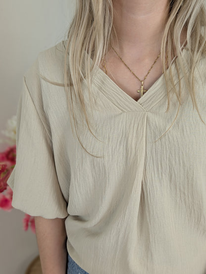 Alice top pofmouwen - Beige