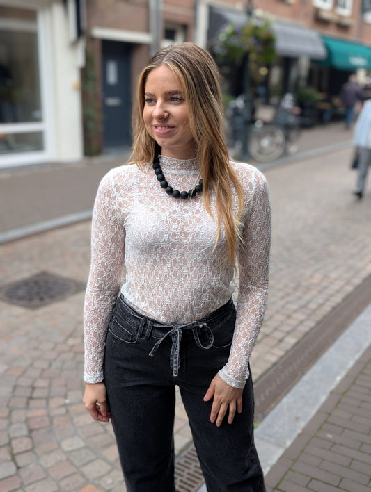 Kanten top met lange mouwen - Wit