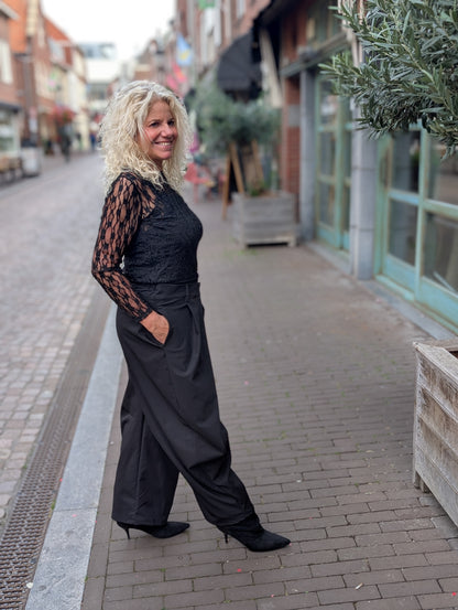 Zowi pantalon met overslagdetail - Zwart