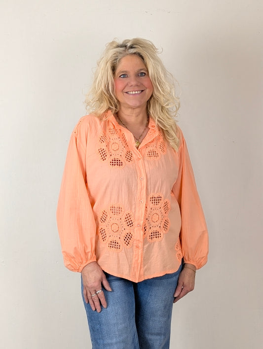 Yara blouse met opengewerkte bloemen  - Orange