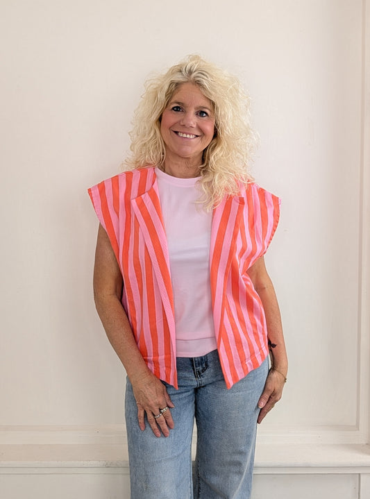 Lavia streep gilet - Orange/ roze