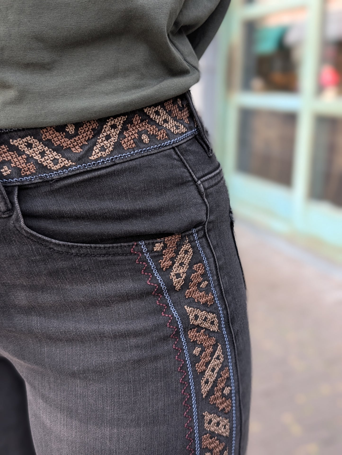 Vintage embroidered straight jeans - Black wash