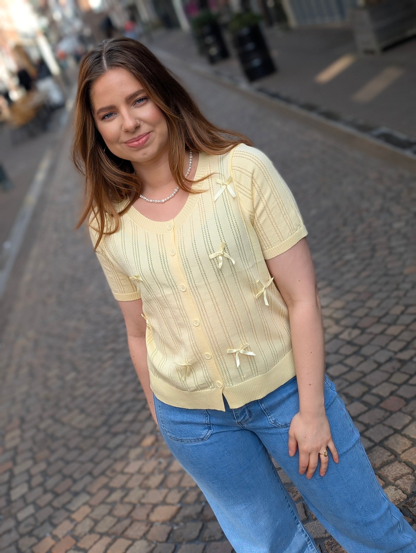 Strikjes vest korte mouw Pauline - Geel