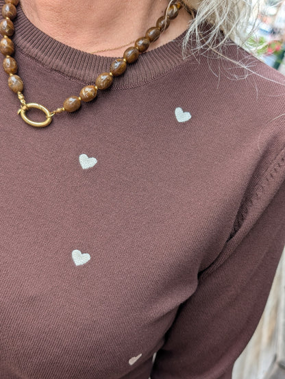 Nina trui met gouden hartjes - Bruin