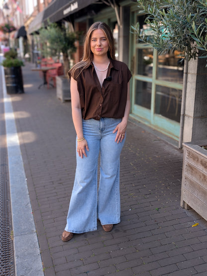 Bo blouse top met elastiek onderin - Bruin