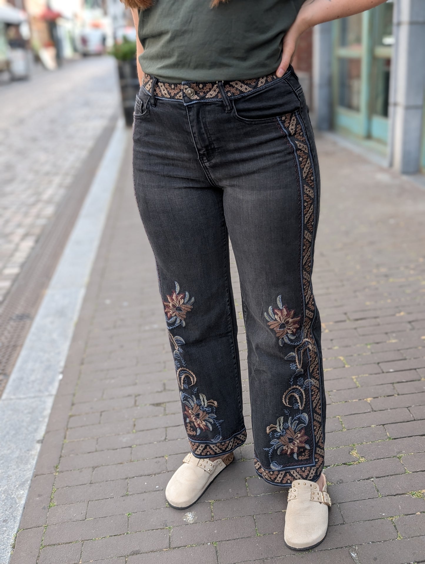 Vintage embroidered straight jeans - Black wash