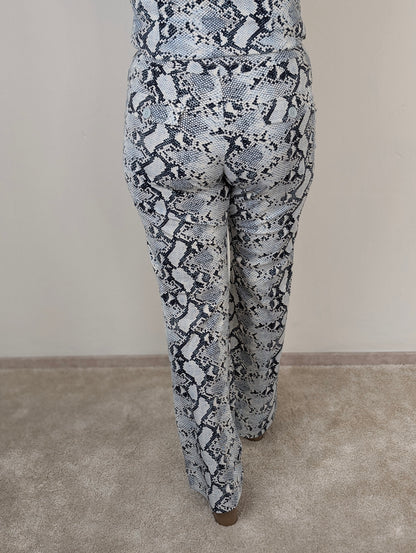 Mi Piace broek straight - Dark blue/ light blue snake print