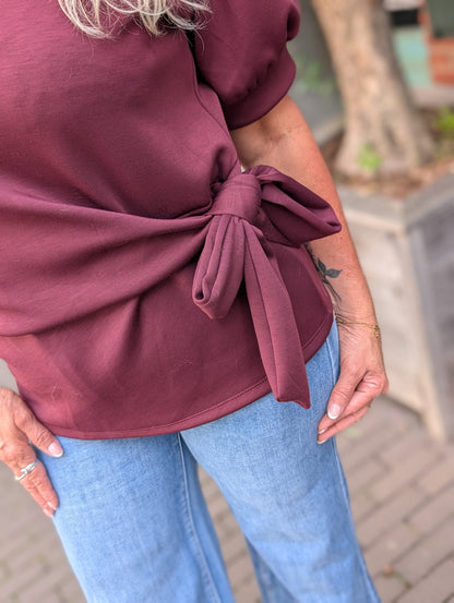 Lis strik shirt met pof mouw - Bordeaux