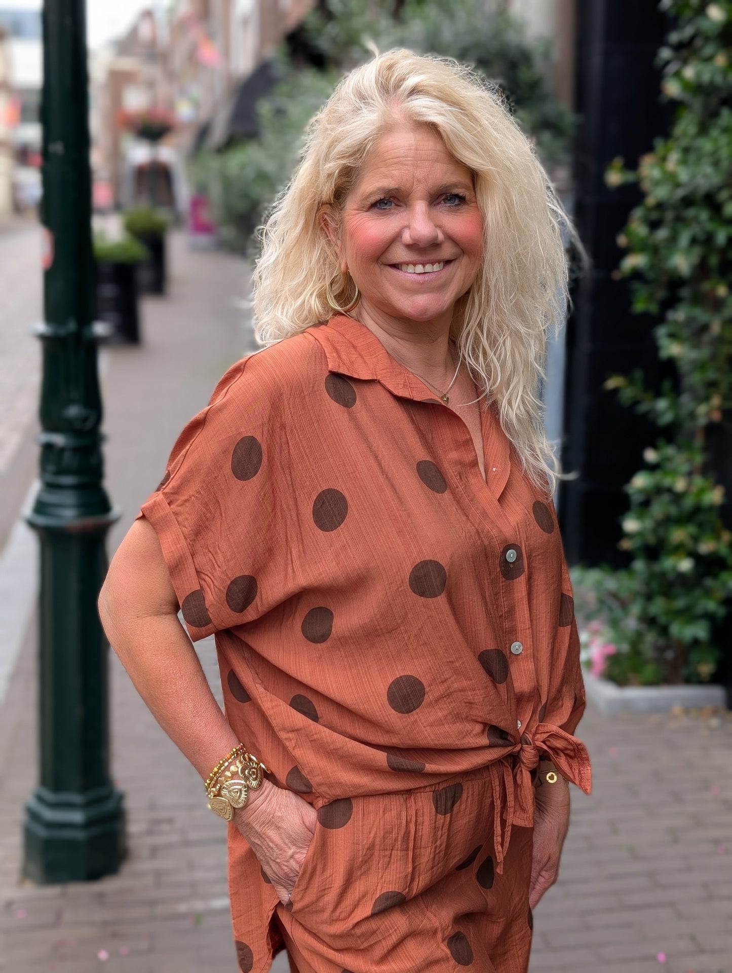 Viscose polkadot set blouse + short - Brique