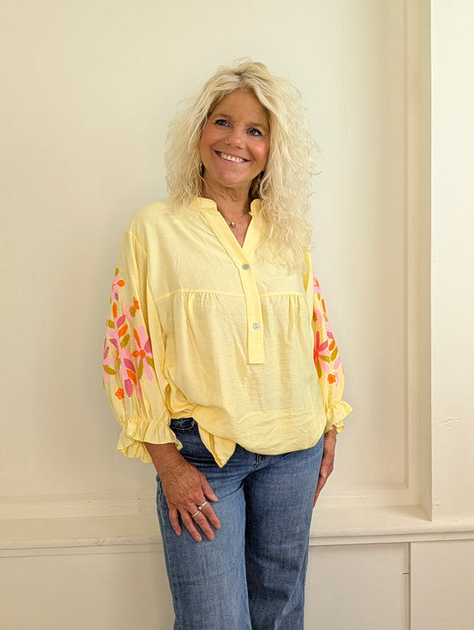 Madelief blouse flowers - Geel