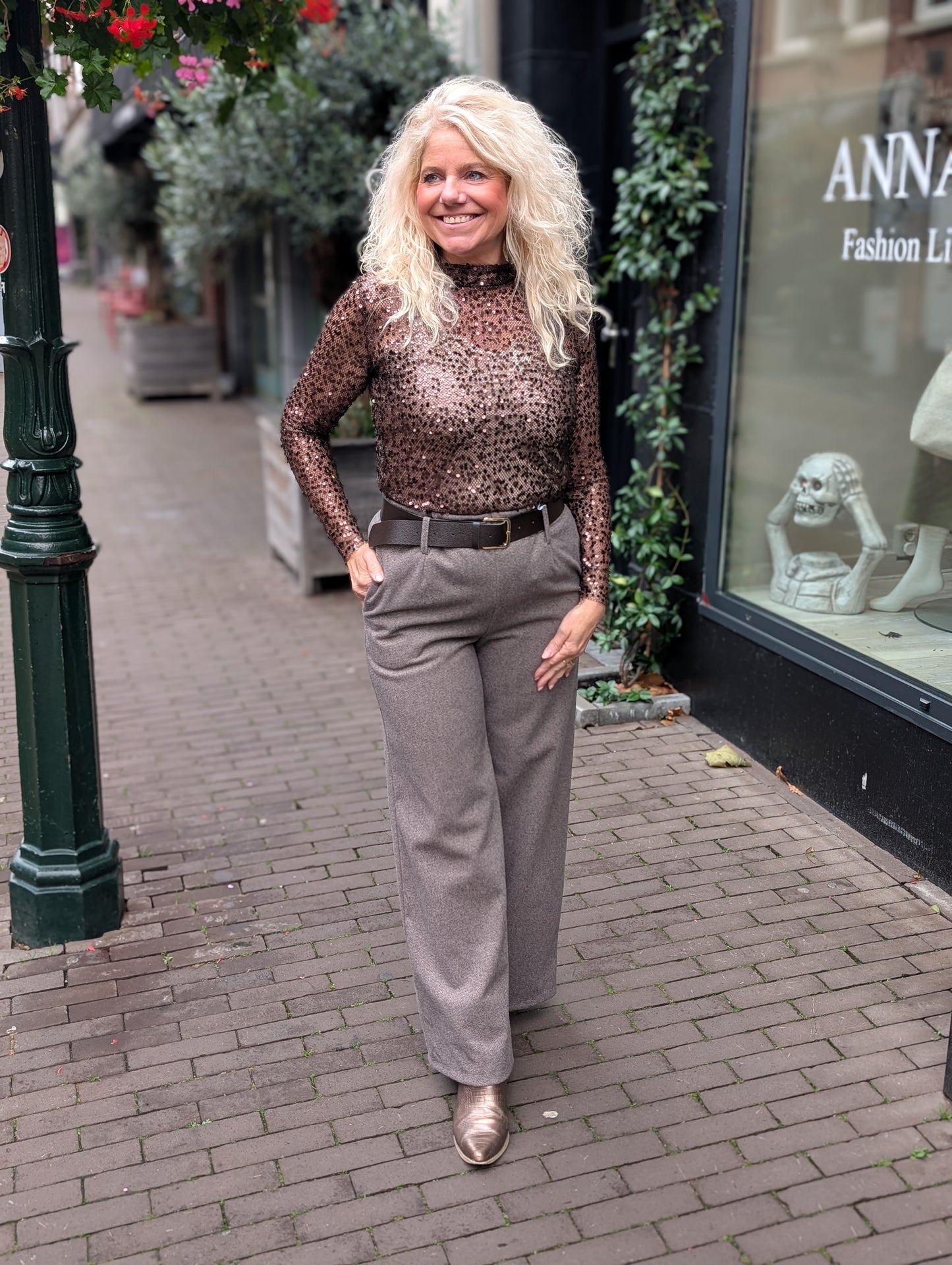 Pailletten top Nowy - Bruin