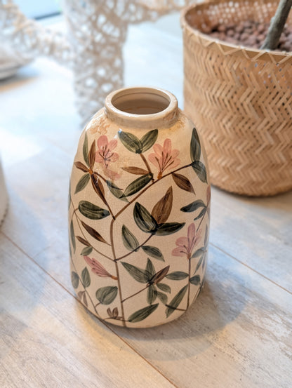 Flower cilinder vaas met ronde schouder 25,5 cm - Creme / groen / bruin / lila