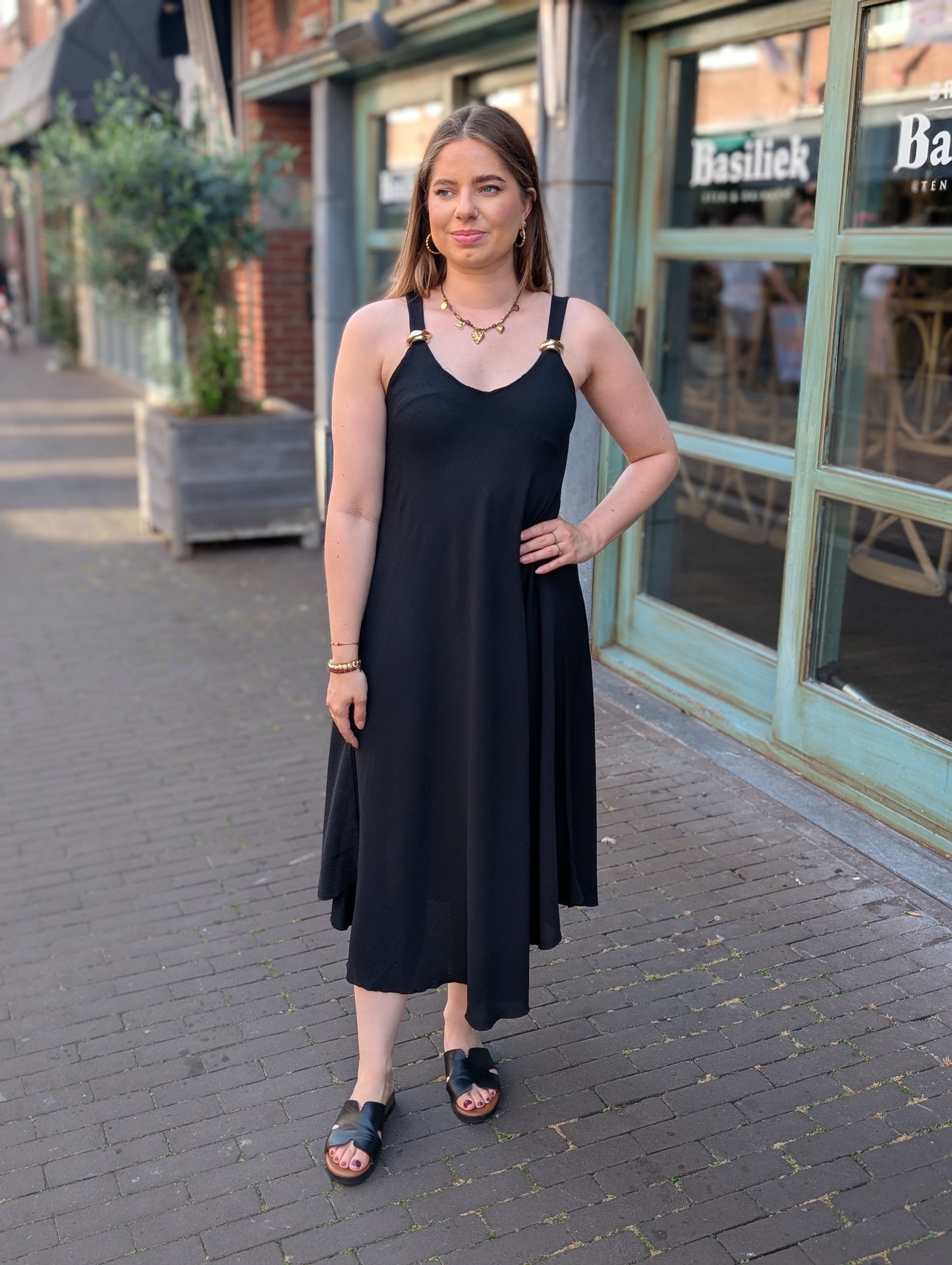 Fay jurk met goud detail - Zwart