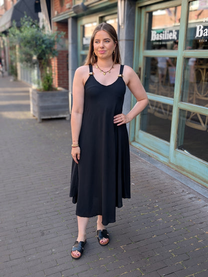 Fay jurk met goud detail - Zwart