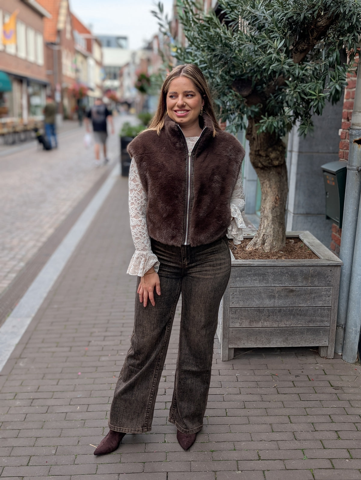 Vera twee kanten te dragen gilet - Bruin
