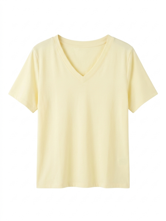 Basis shirt met v-hals - Geel