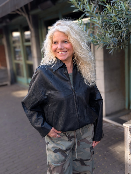 Faux leather bomber jasje - Zwart