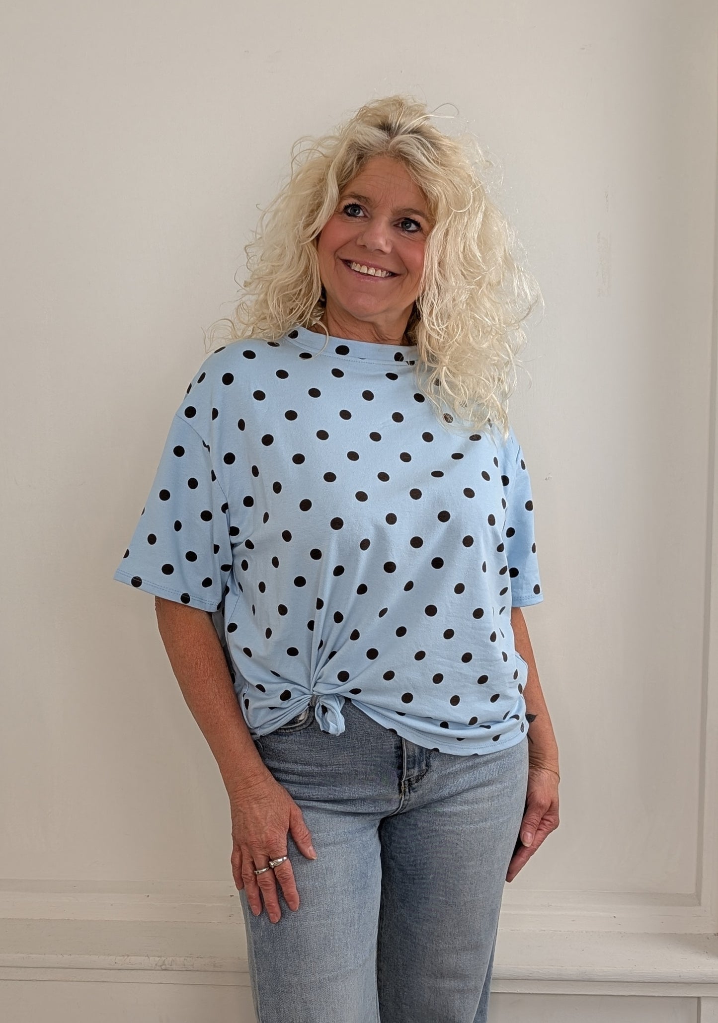 Katoenen polkadot shirt - Blauw/Bruin