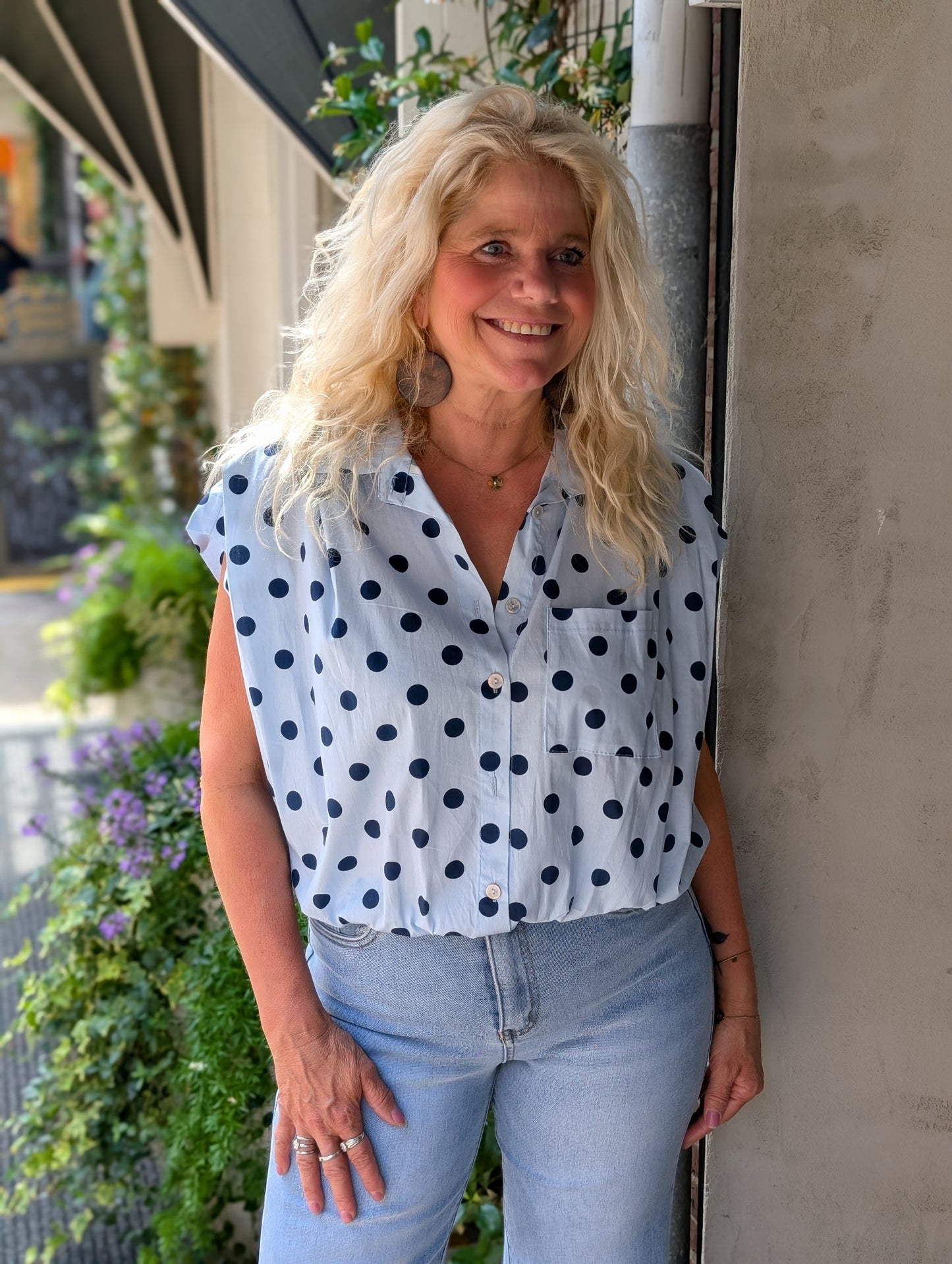Katoenen blouse Veerle polkadots - Lichtblauw/Donkerblauw