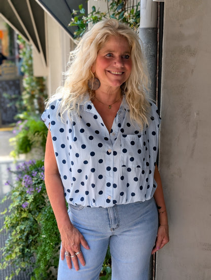 Katoenen blouse Veerle polkadots - Lichtblauw/Donkerblauw
