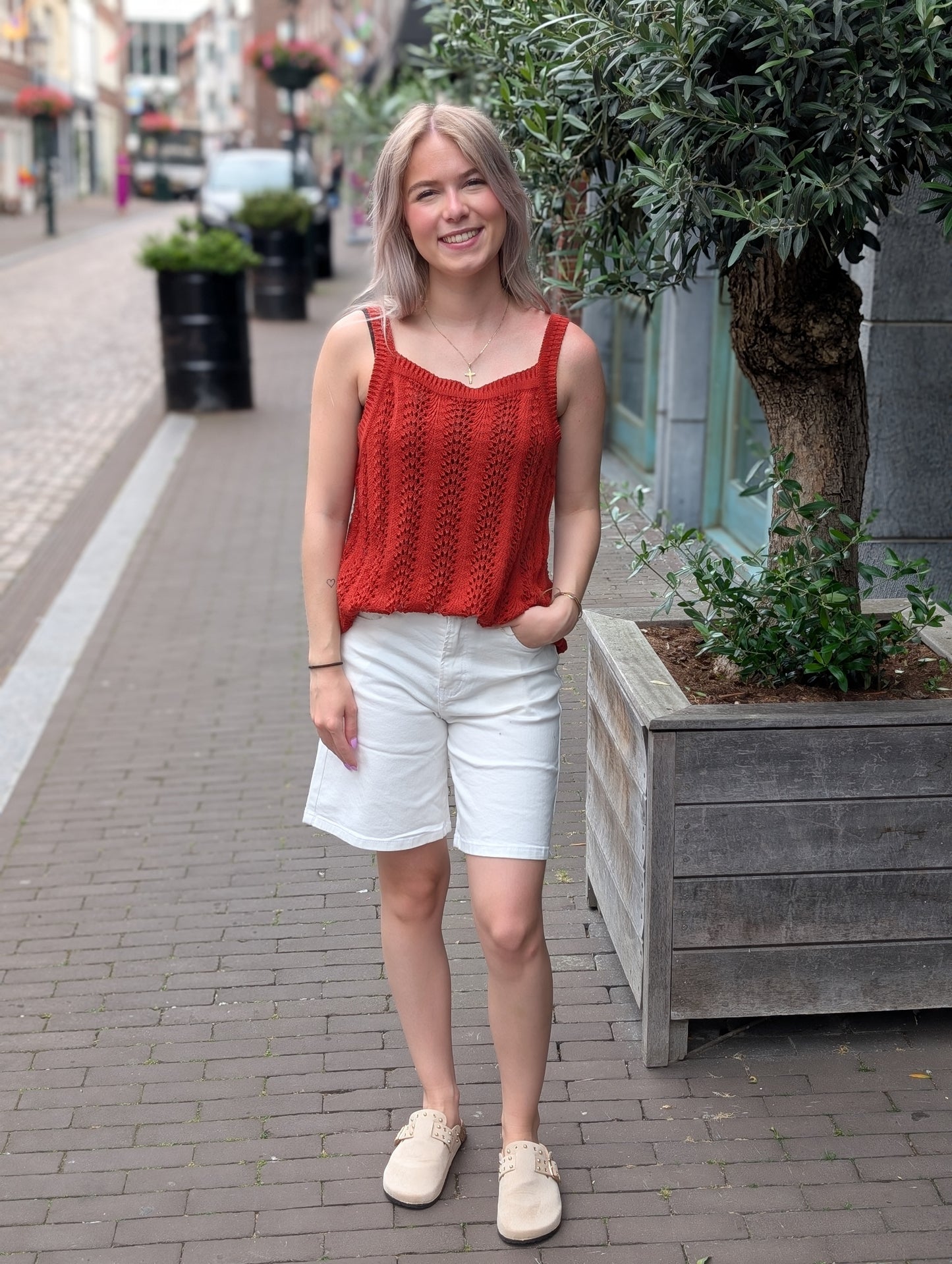 Ajour gebreide top Liz - Brique