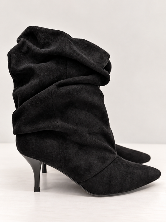 Slouch laarsjes met hak - Suede look zwart