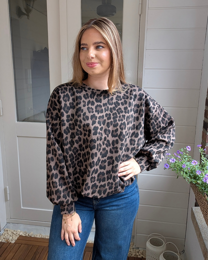 Ballon sweater panter print - Taupe/Bruin