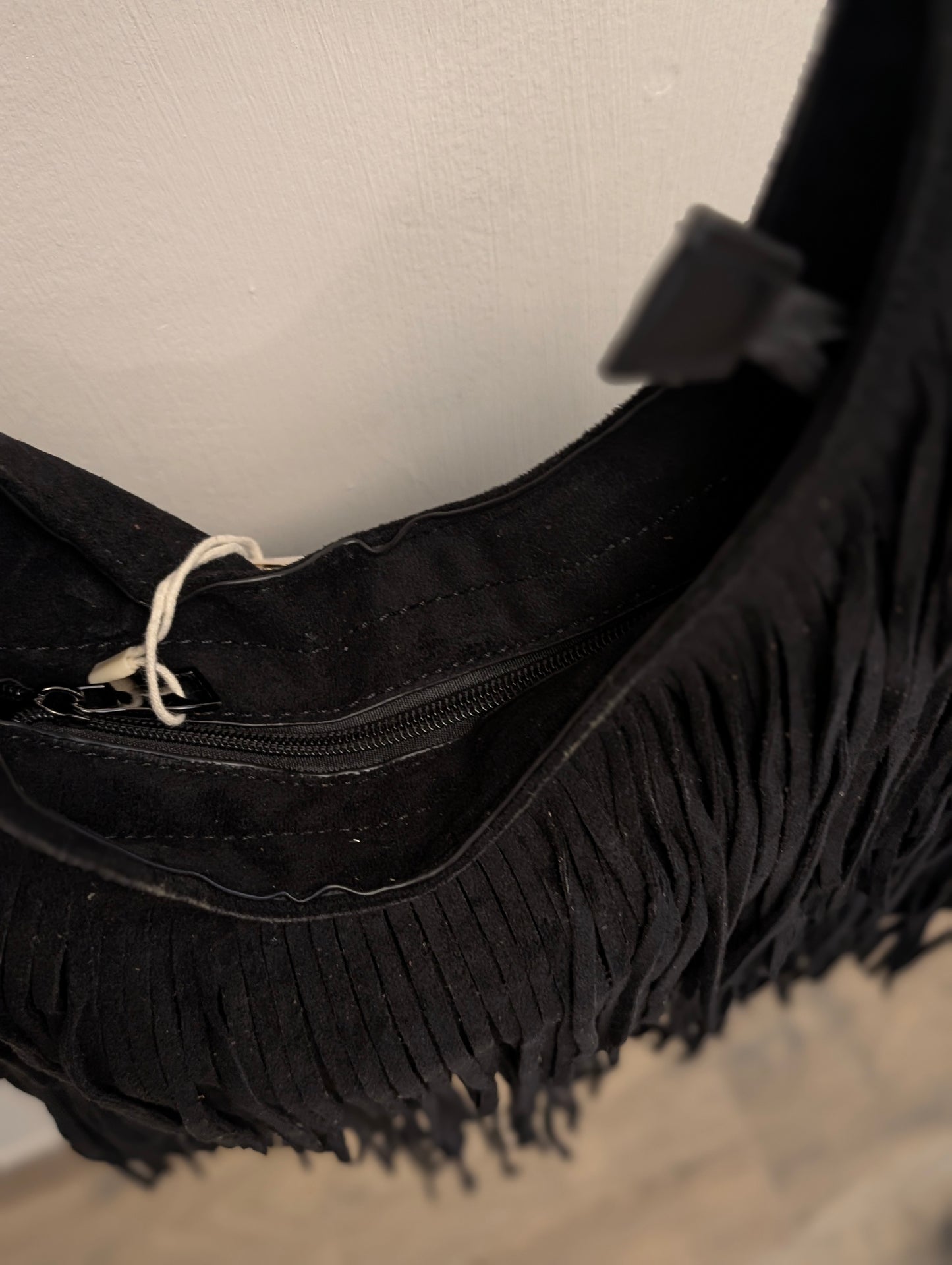 Faux Suède Fringe Bag - Zwart