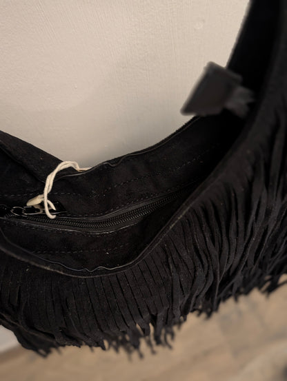 Faux Suède Fringe Bag - Zwart