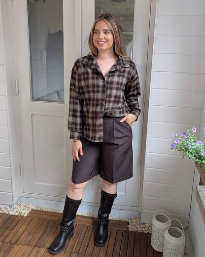 Geruite blouse Novi - Bruin