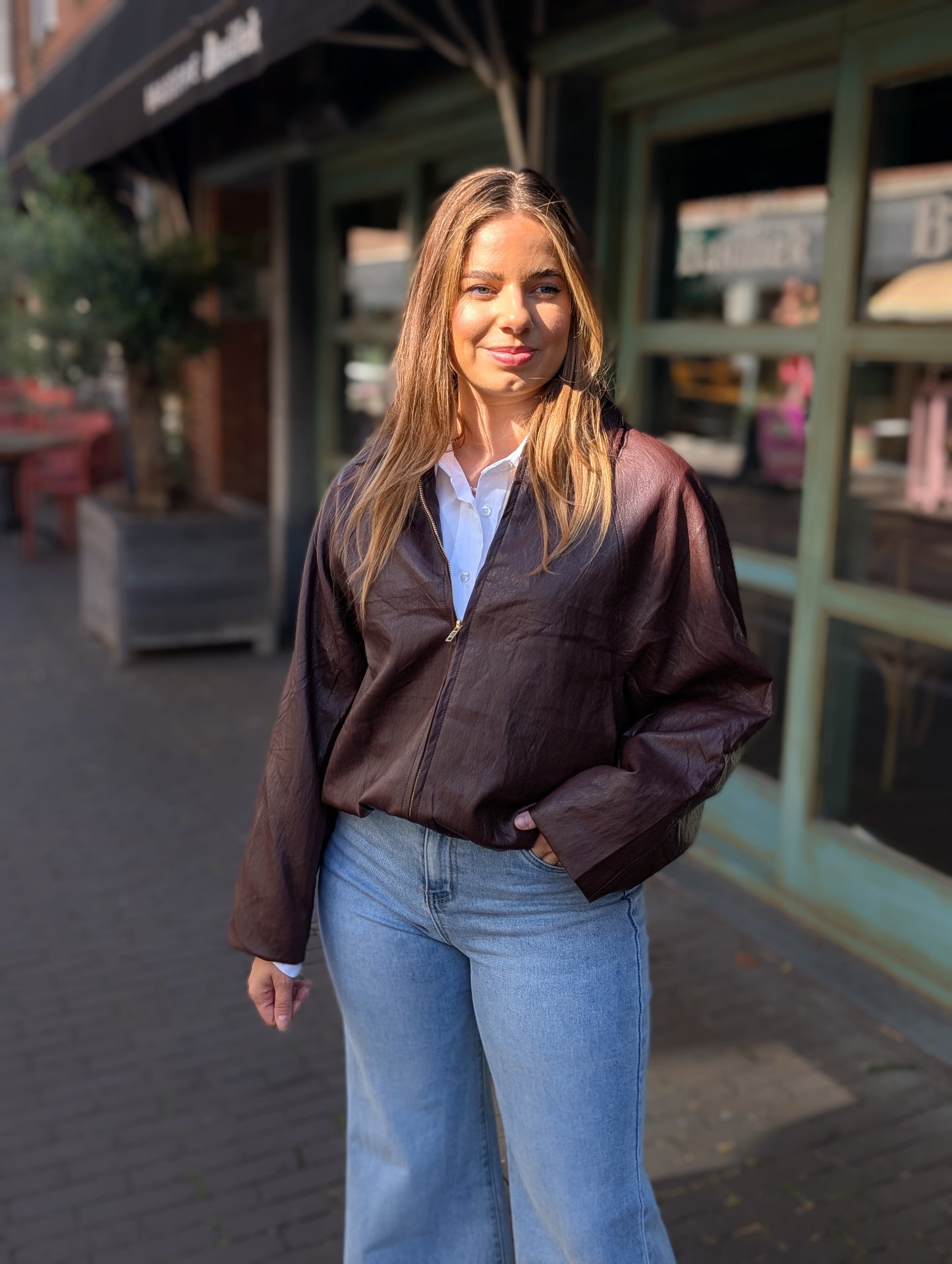 Faux leather bomber jasje - Bordeaux