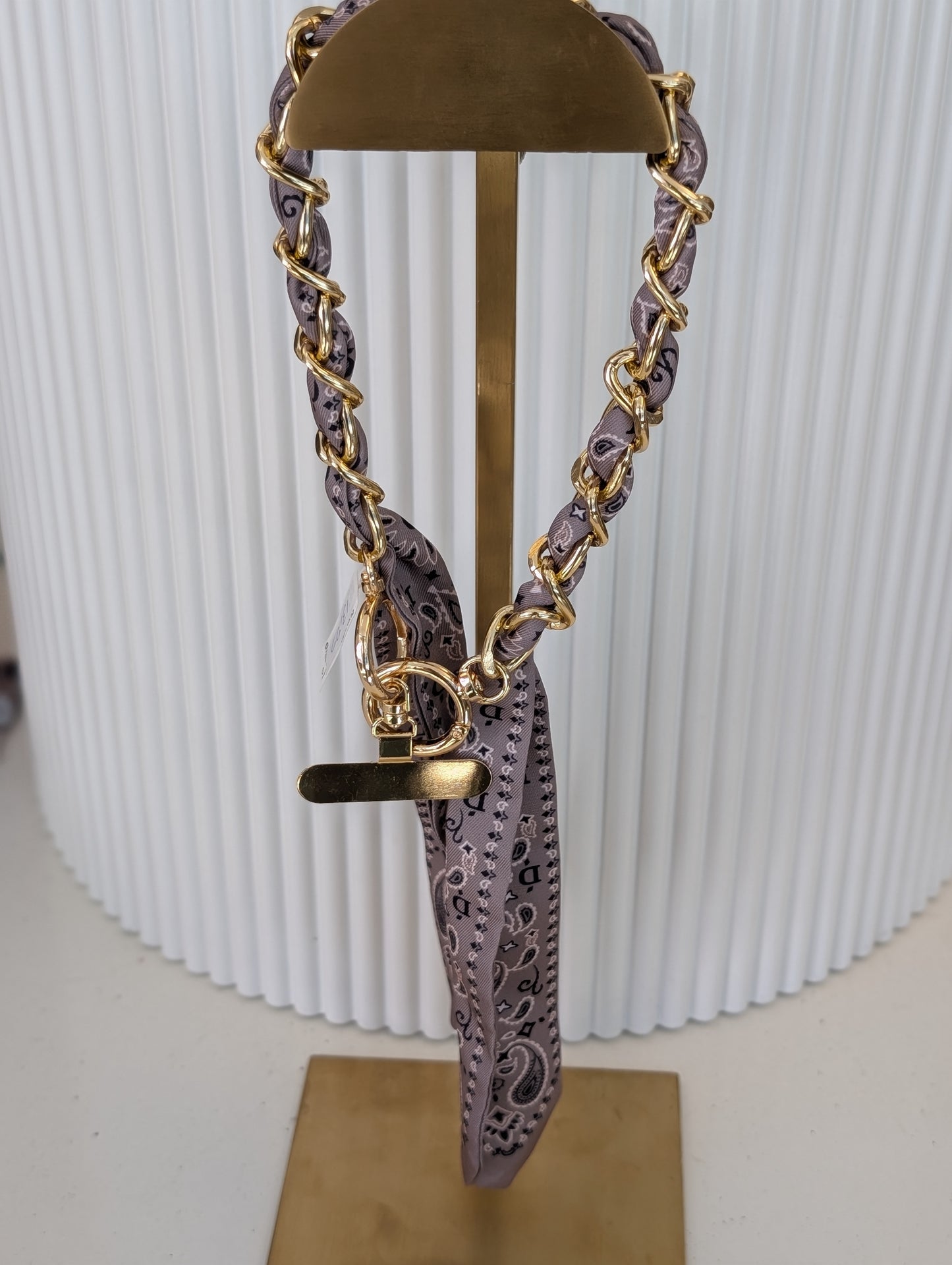 Telefoon koord met print sjaal - Creme / taupe / goud