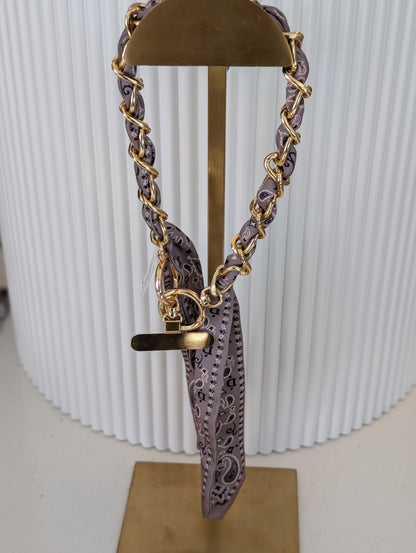 Telefoon koord met print sjaal - Creme / taupe / goud