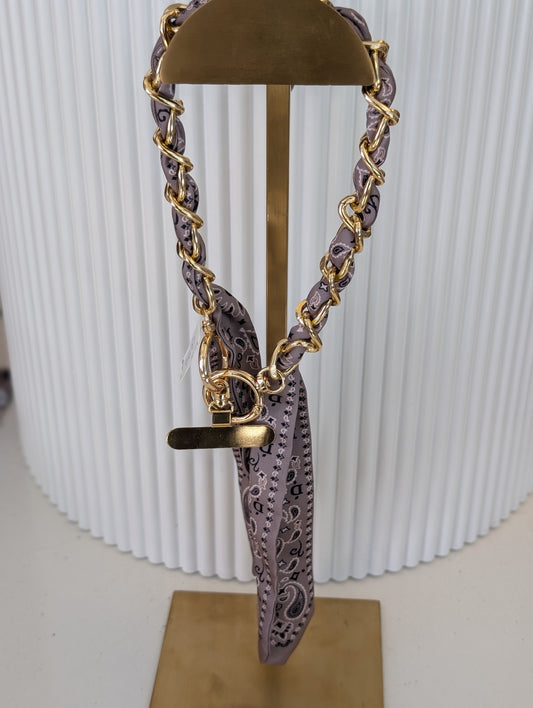 Telefoon koord met print sjaal - Creme / taupe / goud