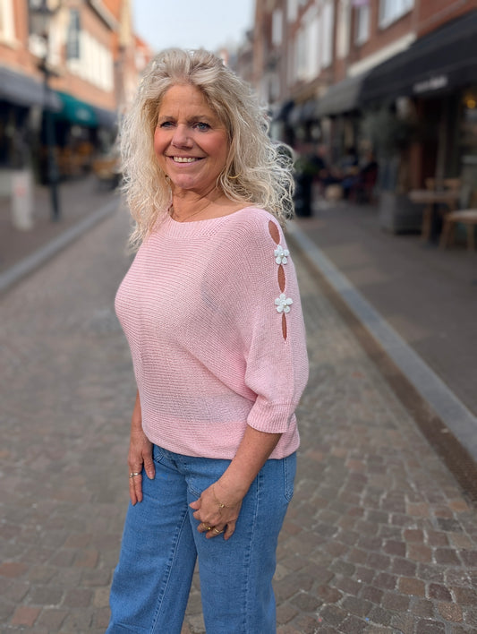 Flower detail trui Eva - Roze