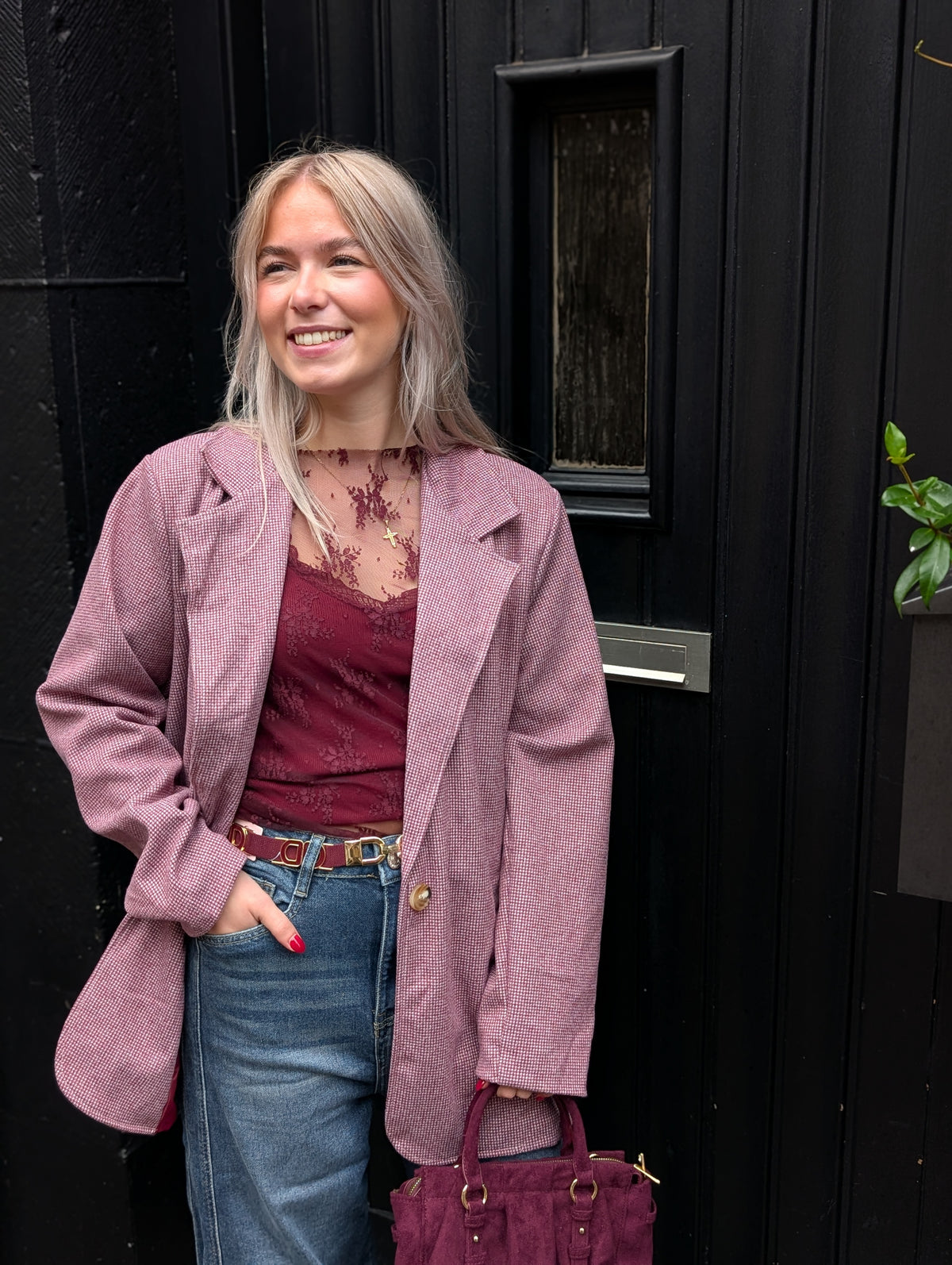Rio ruiten blazer - Bordeaux / ecru