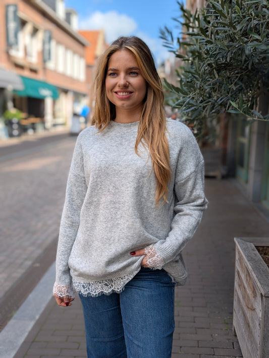 Lace trui Indi - Grijs/Wit