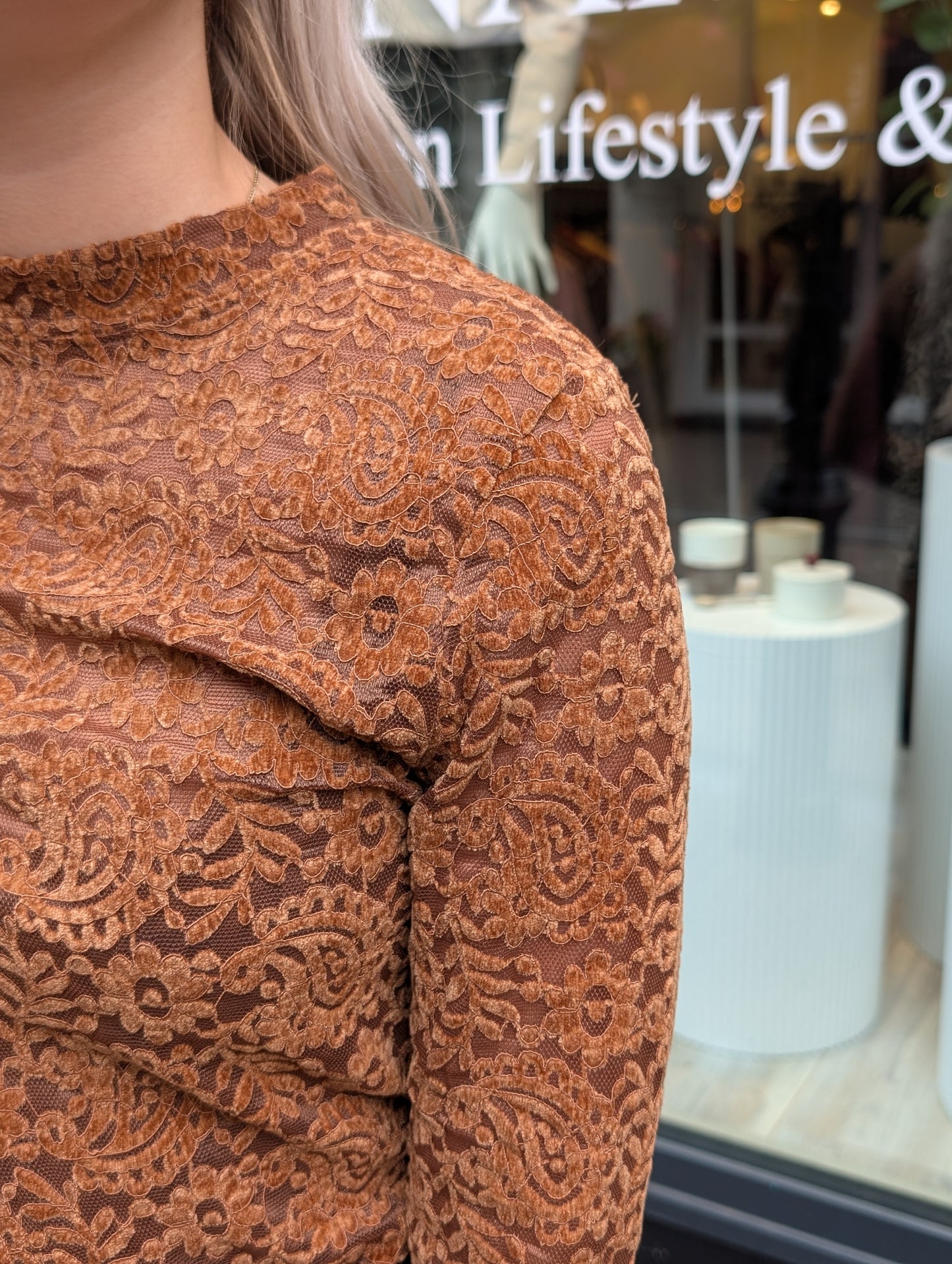 Lue kanten top - Camel