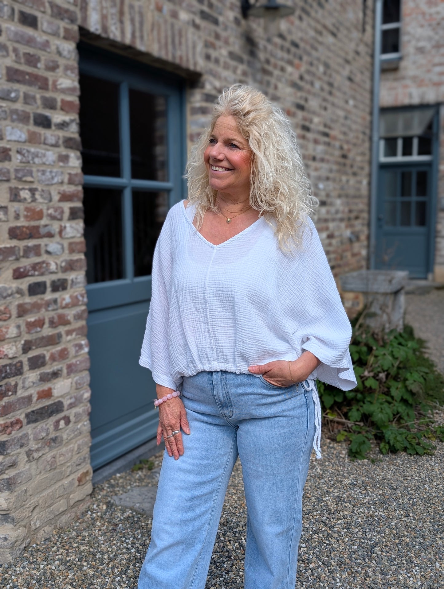 Witte Mousseline Top met Strikdetail - Wit