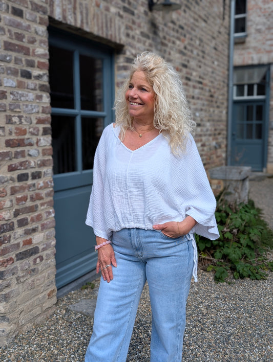 Witte Mousseline Top met Strikdetail - Wit