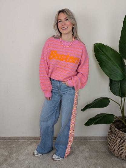 Gestreepte Boston trui - Roze